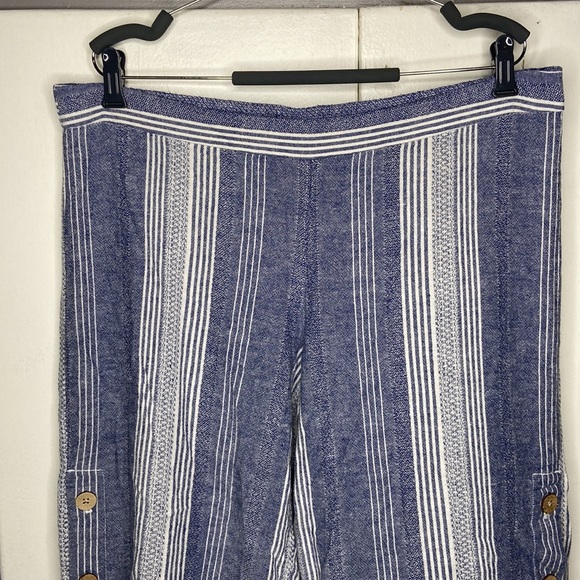 J Jill Womens pull on Linen pants Wide Leg Blue Pinstripes Nautical sz XL Petite - Picture 4 of 9